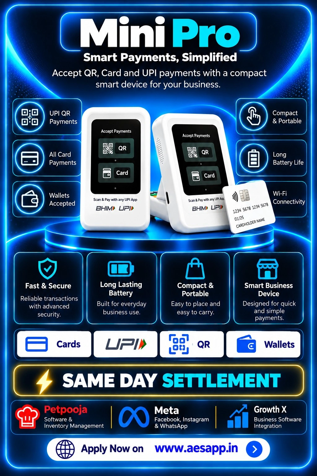 Latest Mini Pro smart payment device supporting QR, card and UPI payments
